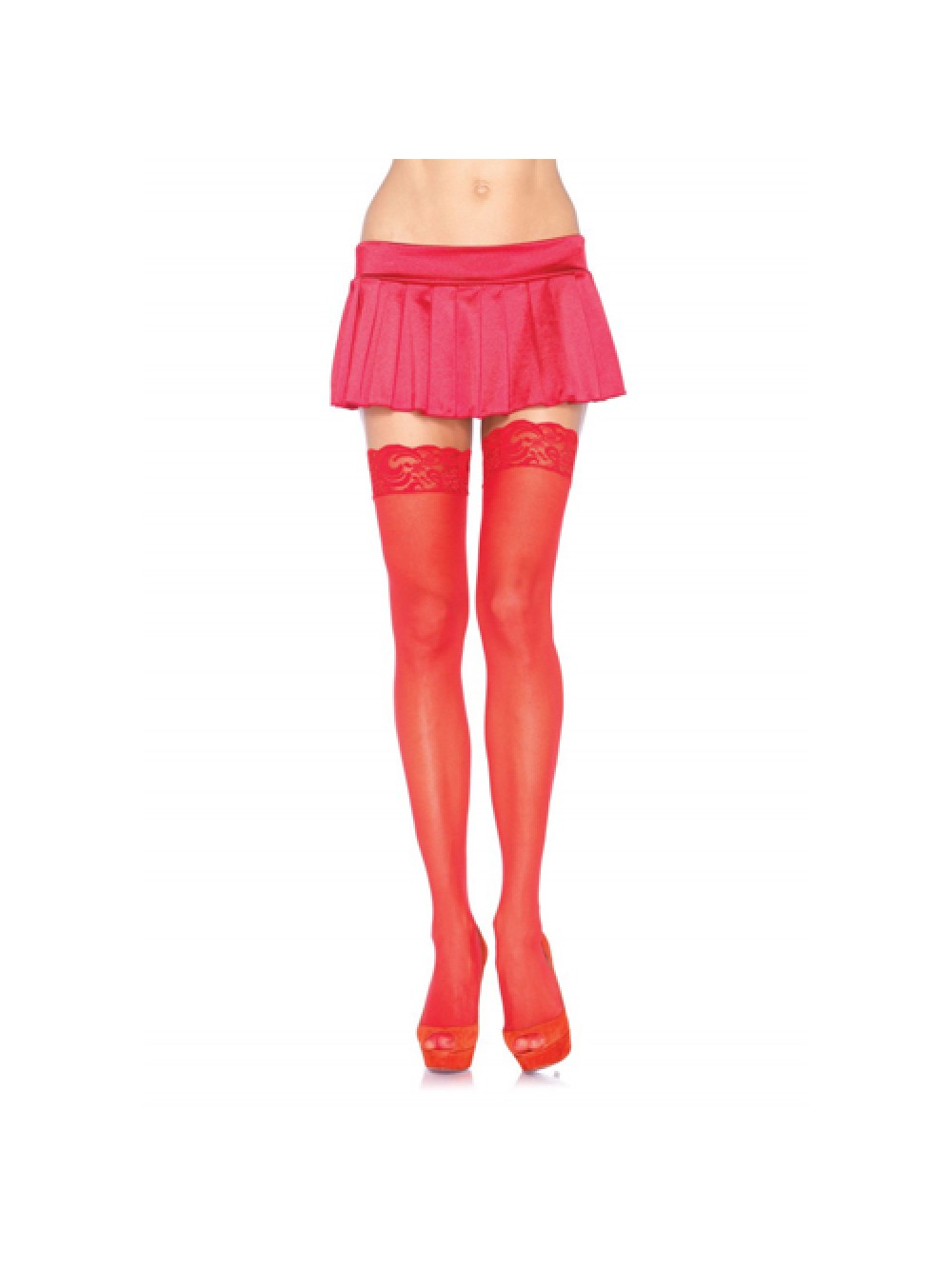 Leg Avenue Ups Sheer Hold con Lace Top Red UK 8 a 14