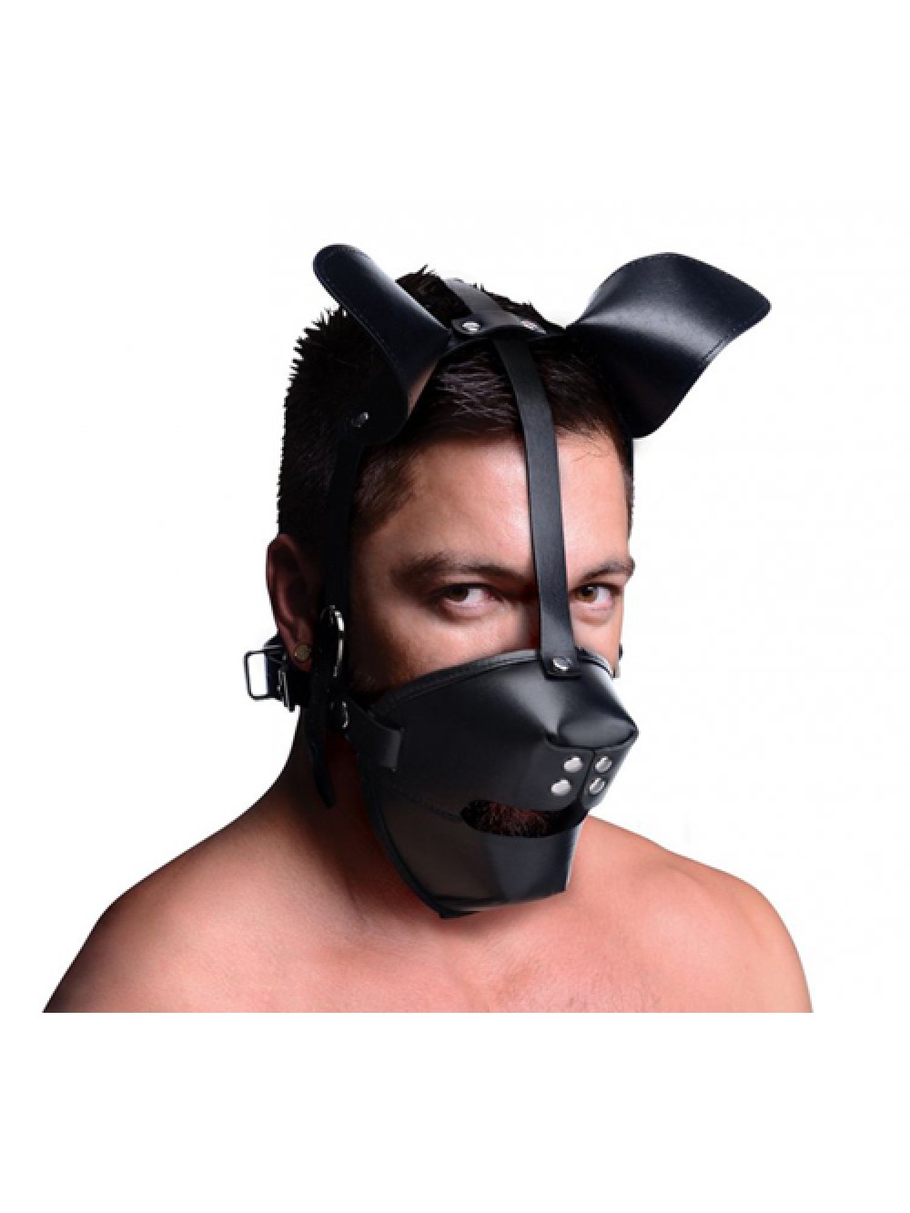 Puppy Play Mask With Ball Gag - Black 848518022790